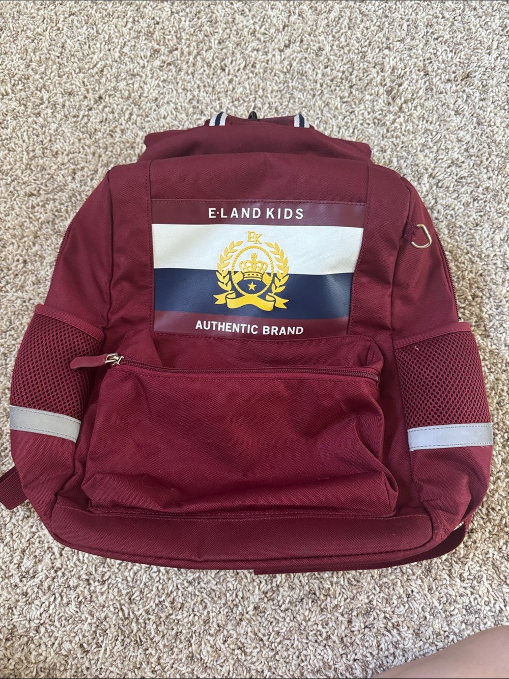 E-LAND KIDS Burgundy Backpack with Crest Patch